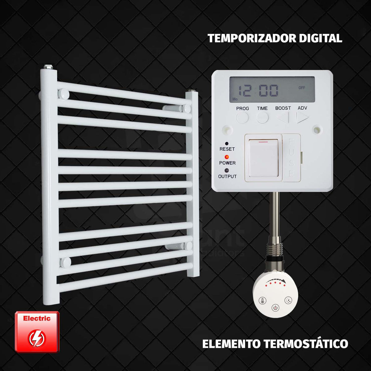 Radiador Toallero Eléctrico Blanco de 600 mm de Ancho