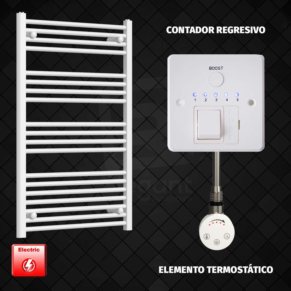 Radiador Toallero Eléctrico Blanco de 650 mm de Ancho