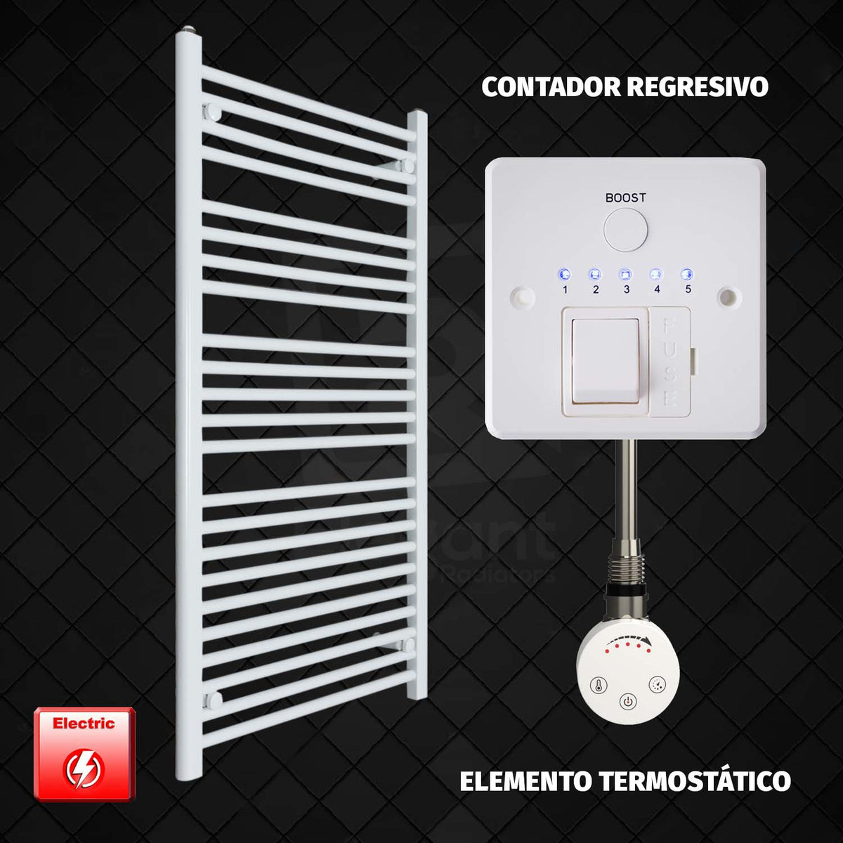 Radiador Toallero Eléctrico Blanco de 650 mm de Ancho