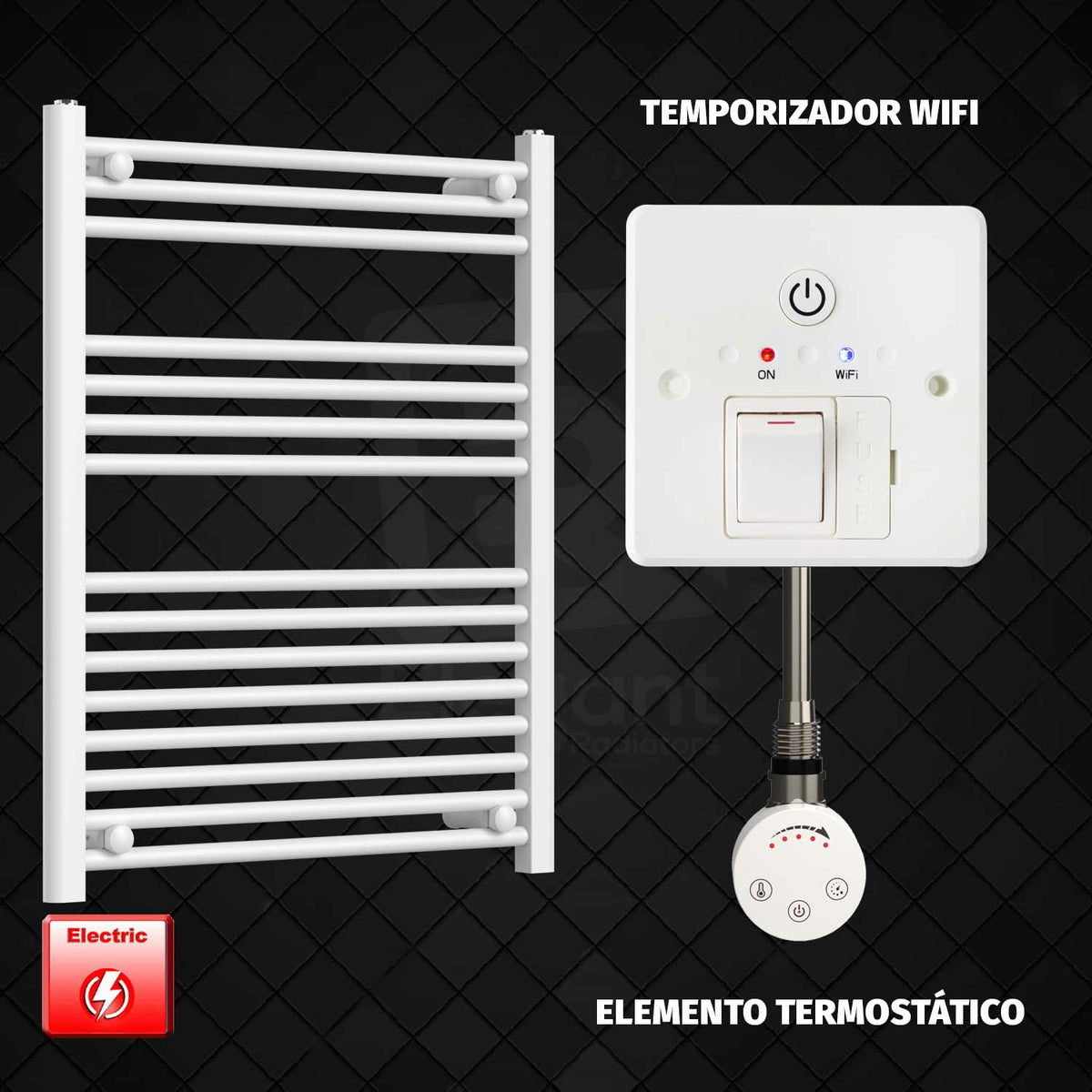 Radiador Toallero Eléctrico Blanco de 650 mm de Ancho