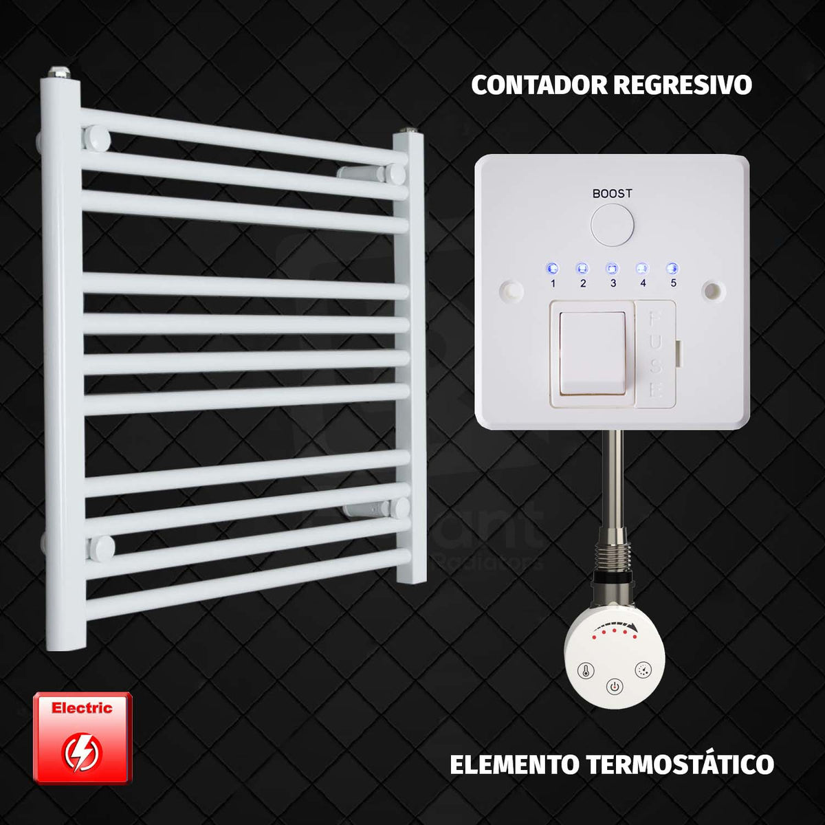 Radiador Toallero Eléctrico Blanco de 700 mm de Ancho