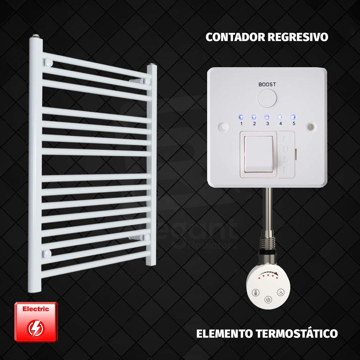 Radiador Toallero Eléctrico Blanco de 700 mm de Ancho