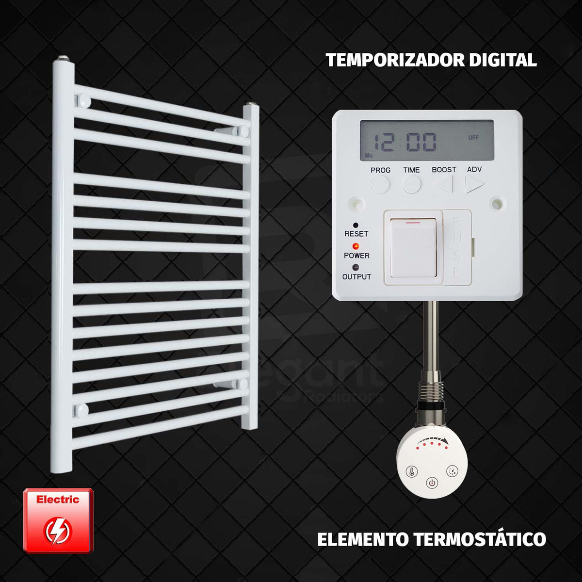 Radiador Toallero Eléctrico Blanco de 700 mm de Ancho