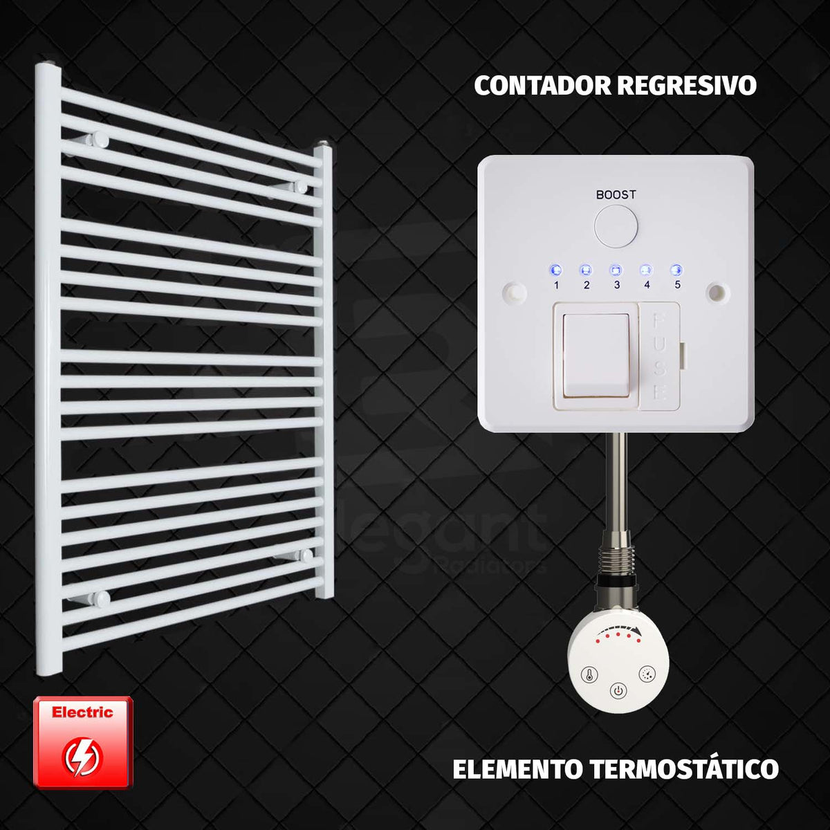 Radiador Toallero Eléctrico Blanco de 800 mm de Ancho