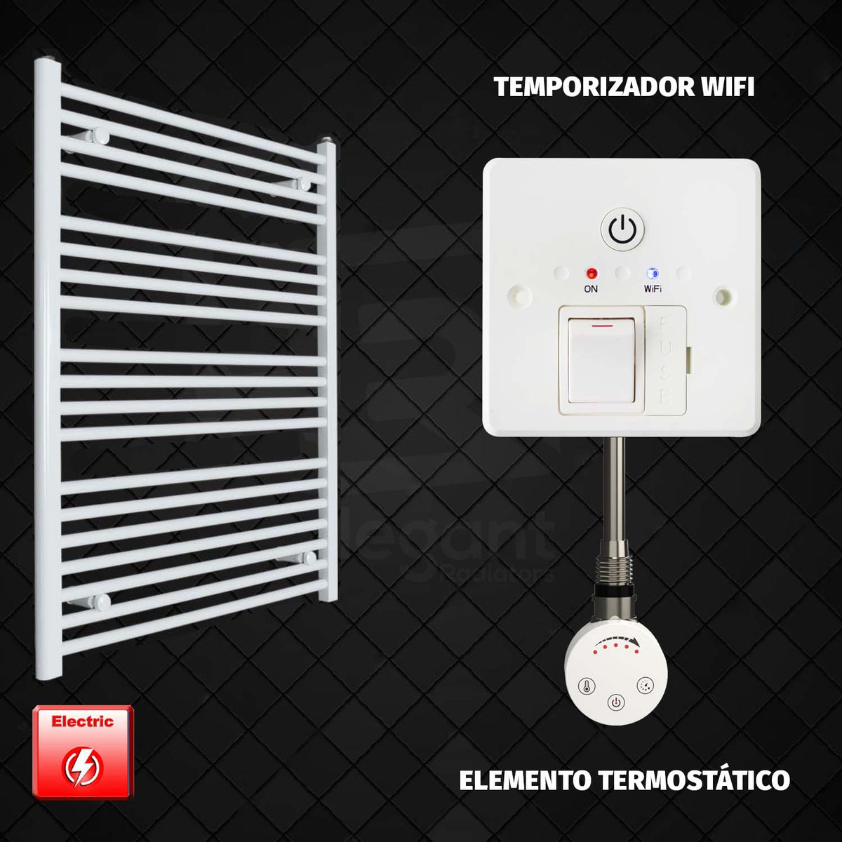 Radiador Toallero Eléctrico Blanco de 800 mm de Ancho