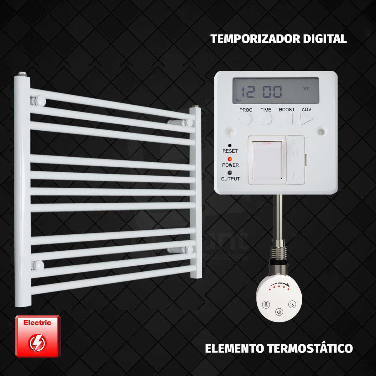 Radiador Toallero Eléctrico Blanco de 800 mm de Ancho