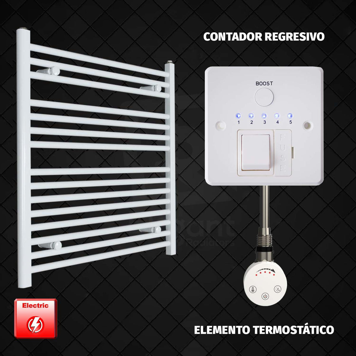 Radiador Toallero Eléctrico Blanco de 800 mm de Ancho