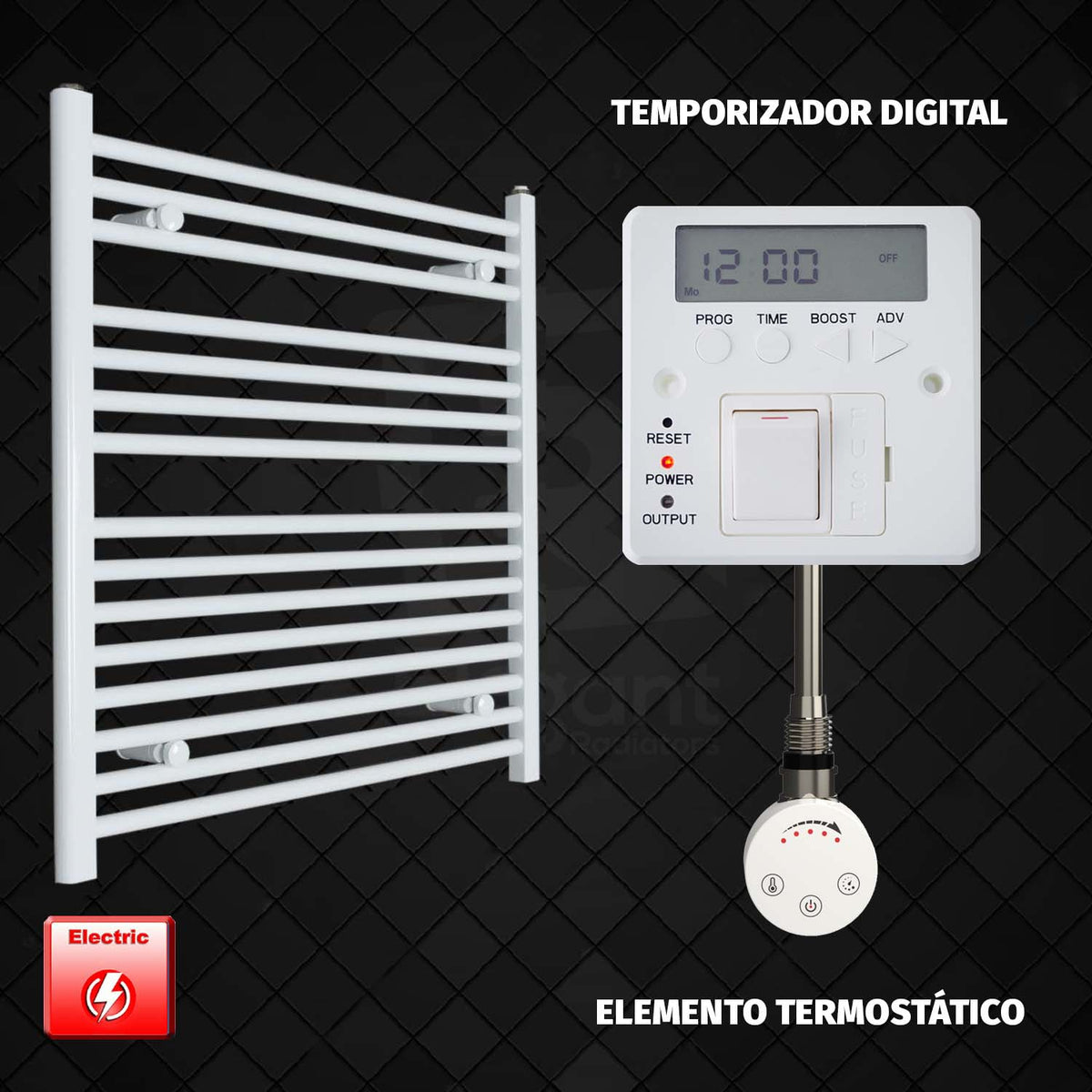 Radiador Toallero Eléctrico Blanco de 800 mm de Ancho