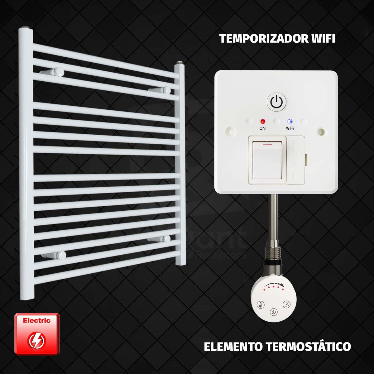 Radiador Toallero Eléctrico Blanco de 800 mm de Ancho