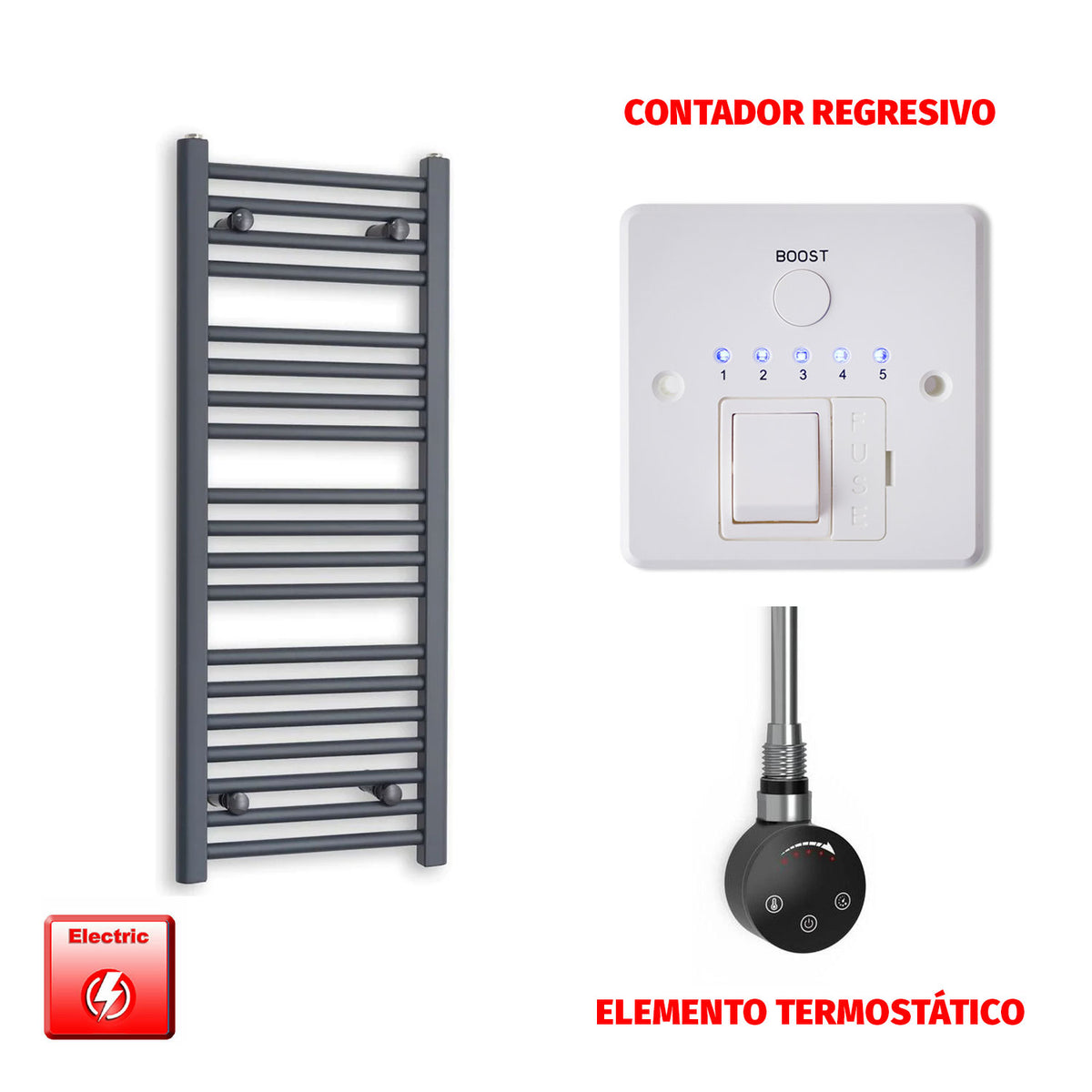 Radiador Toallero Eléctrico Anthracite 400mm Ancho - Precargado