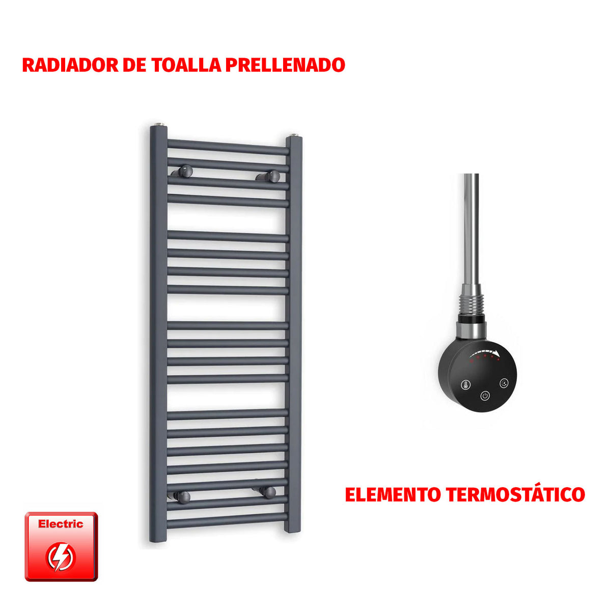 Radiador Toallero Eléctrico Anthracite 400mm Ancho - Precargado