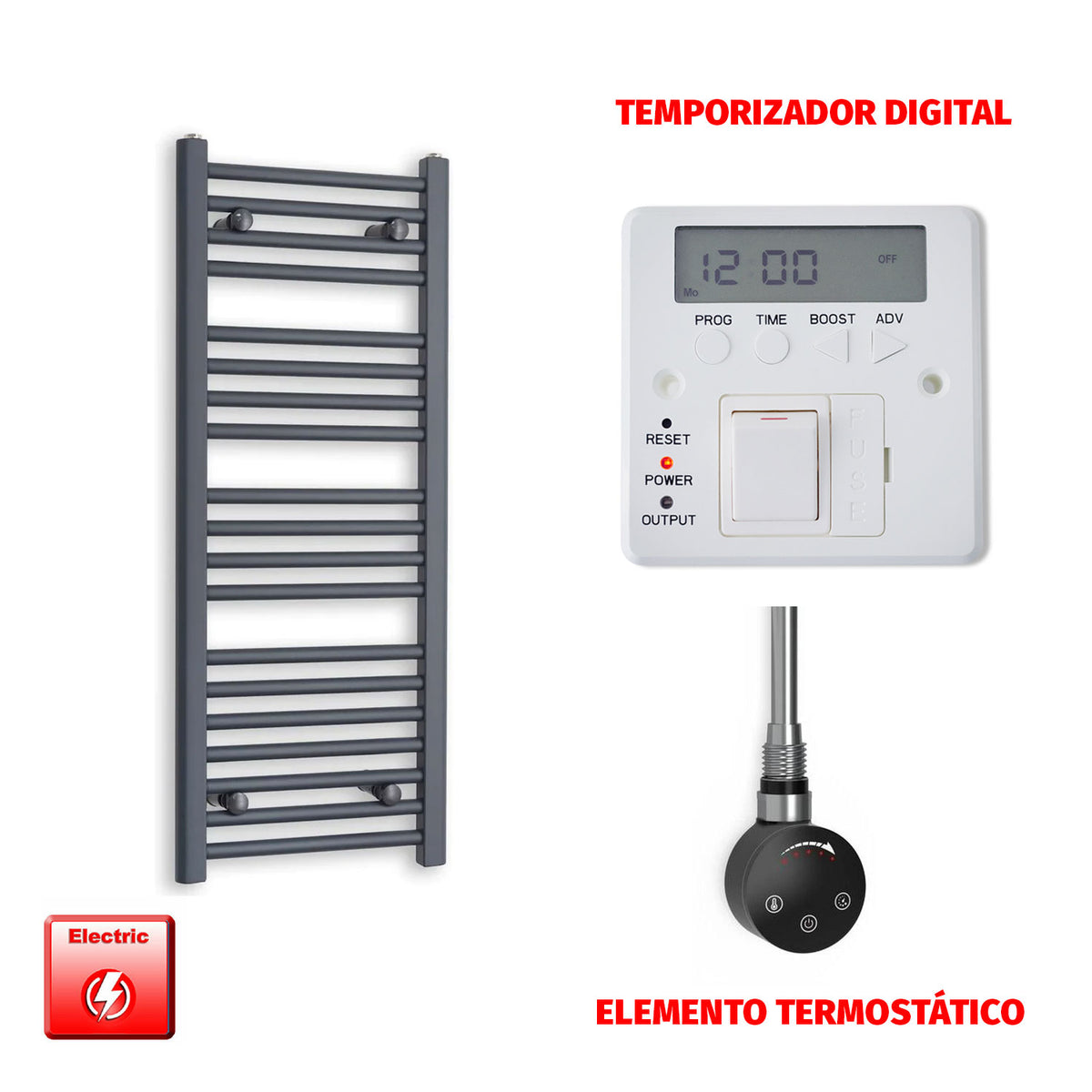 Radiador Toallero Eléctrico Anthracite 400mm Ancho - Precargado