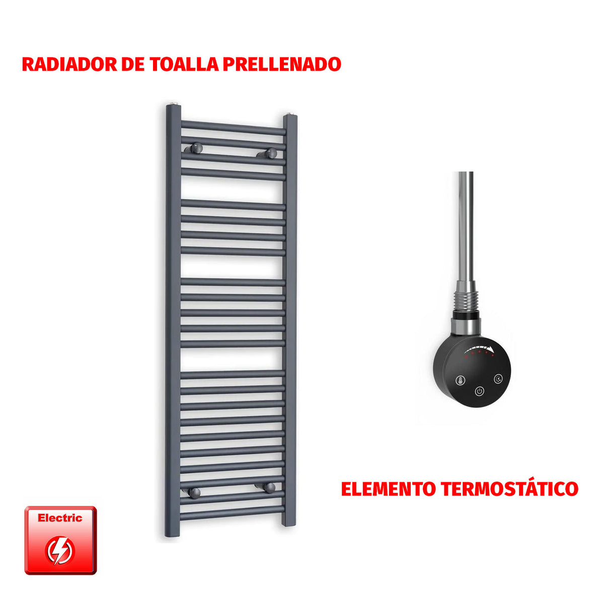 Radiador Toallero Eléctrico Anthracite 400mm Ancho - Precargado