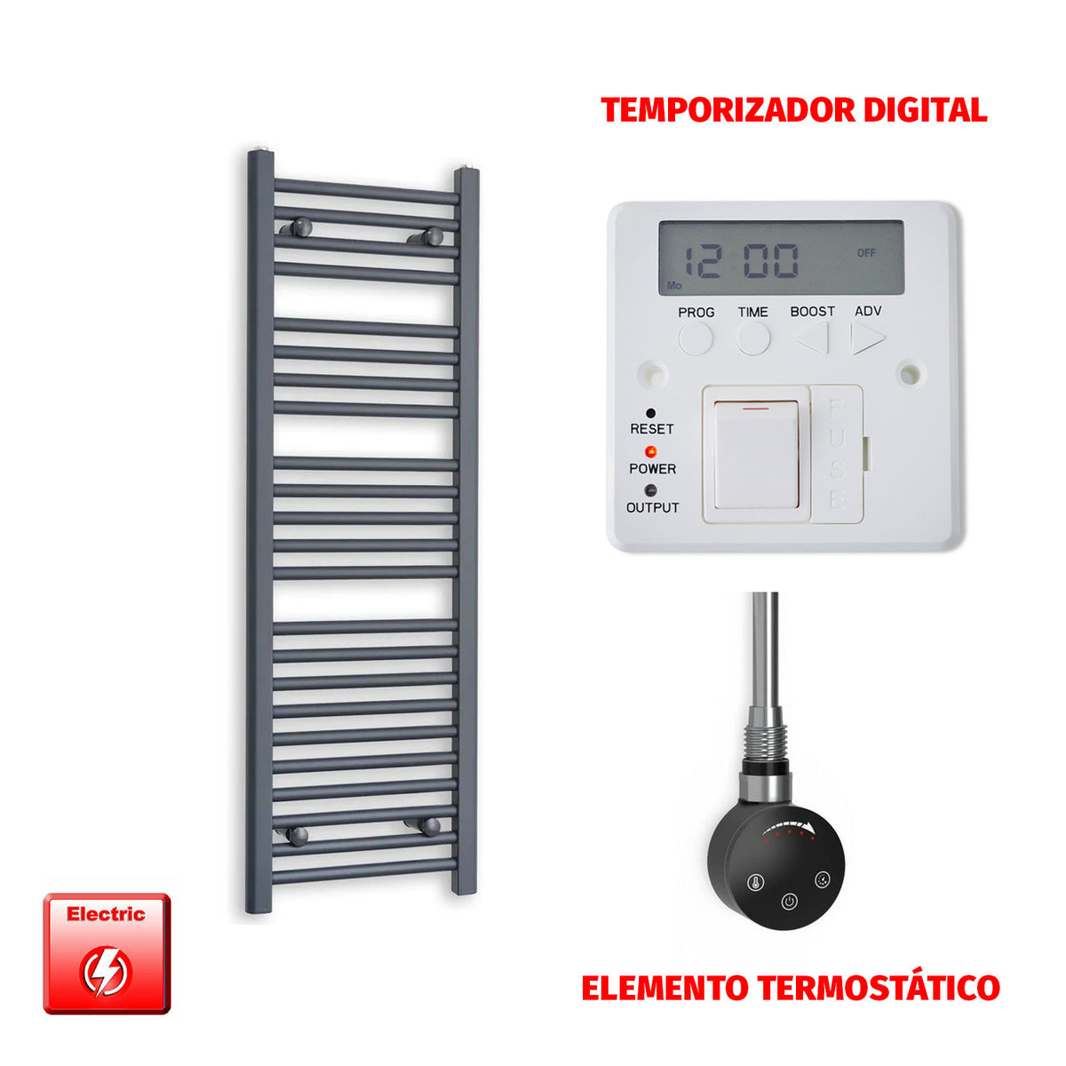 Radiador Toallero Eléctrico Anthracite 400mm Ancho - Precargado