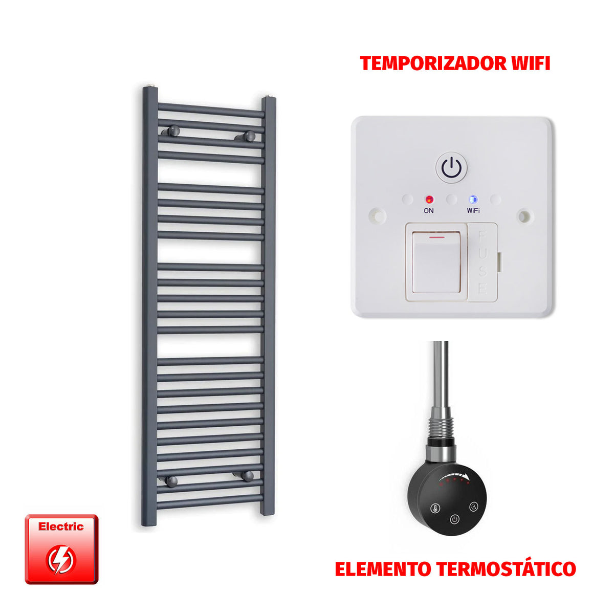 Radiador Toallero Eléctrico Anthracite 400mm Ancho - Precargado