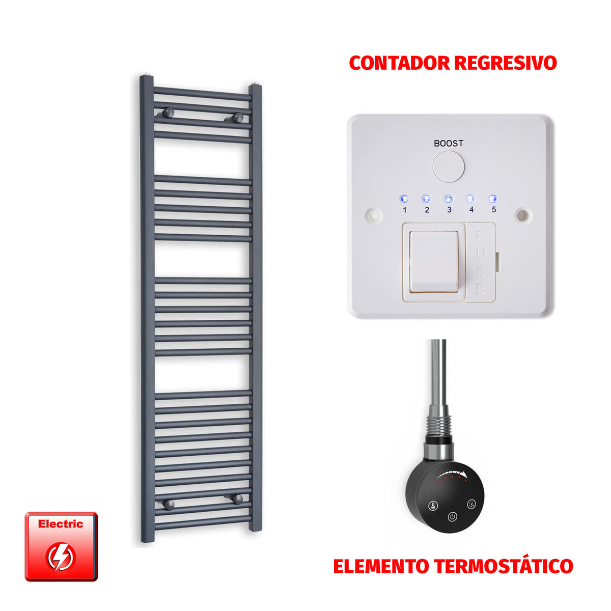 Radiador Toallero Eléctrico Anthracite 400mm Ancho - Precargado