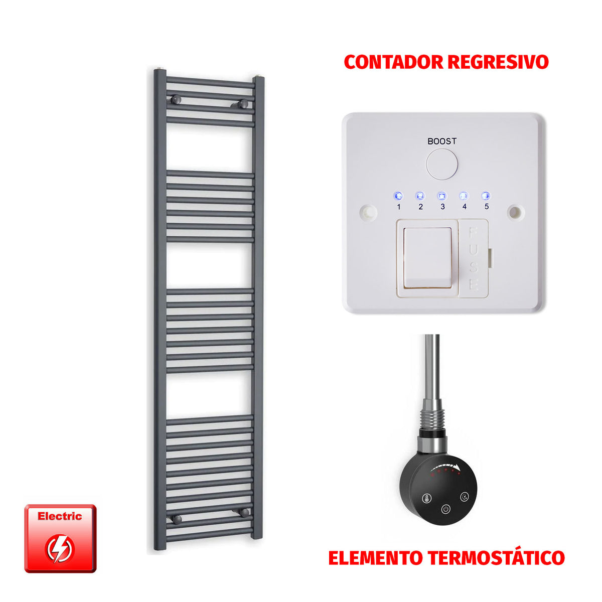 Radiador Toallero Eléctrico Anthracite 400mm Ancho - Precargado