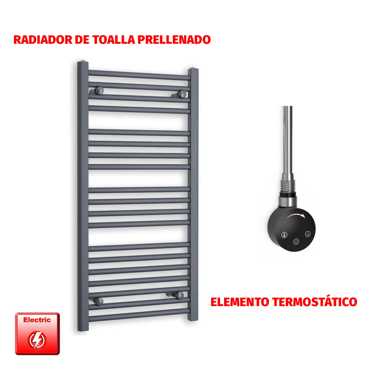 Radiador Toallero Eléctrico Anthracite 500mm Ancho - Precargado