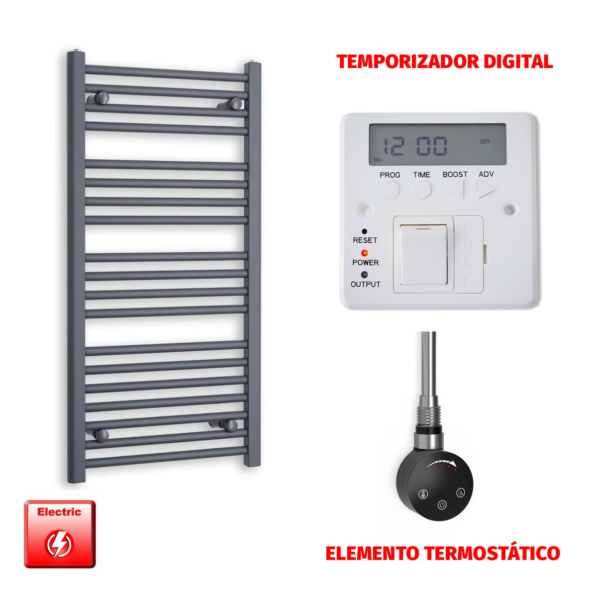 Radiador Toallero Eléctrico Anthracite 500mm Ancho - Precargado