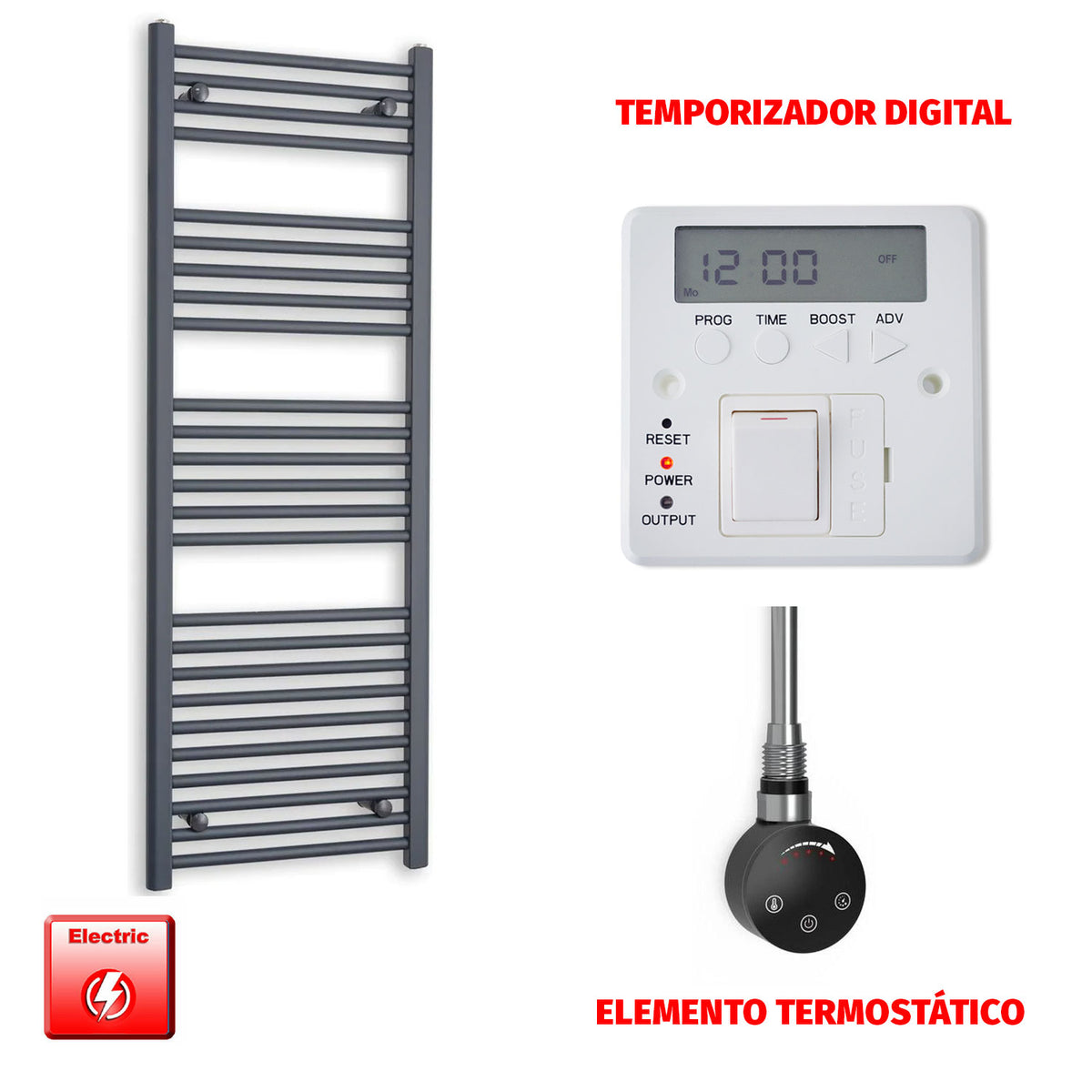 Radiador Toallero Eléctrico Anthracite 500mm Ancho - Precargado