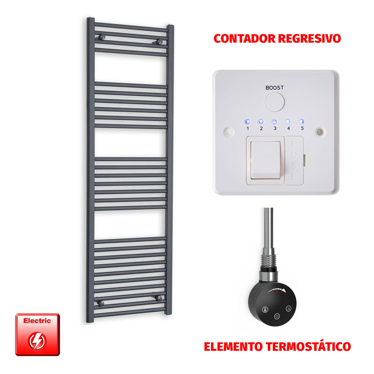 Radiador Toallero Eléctrico Anthracite 500mm Ancho - Precargado