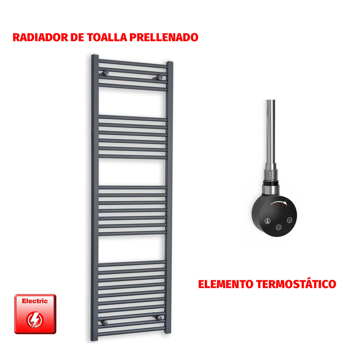 Radiador Toallero Eléctrico Anthracite 500mm Ancho - Precargado