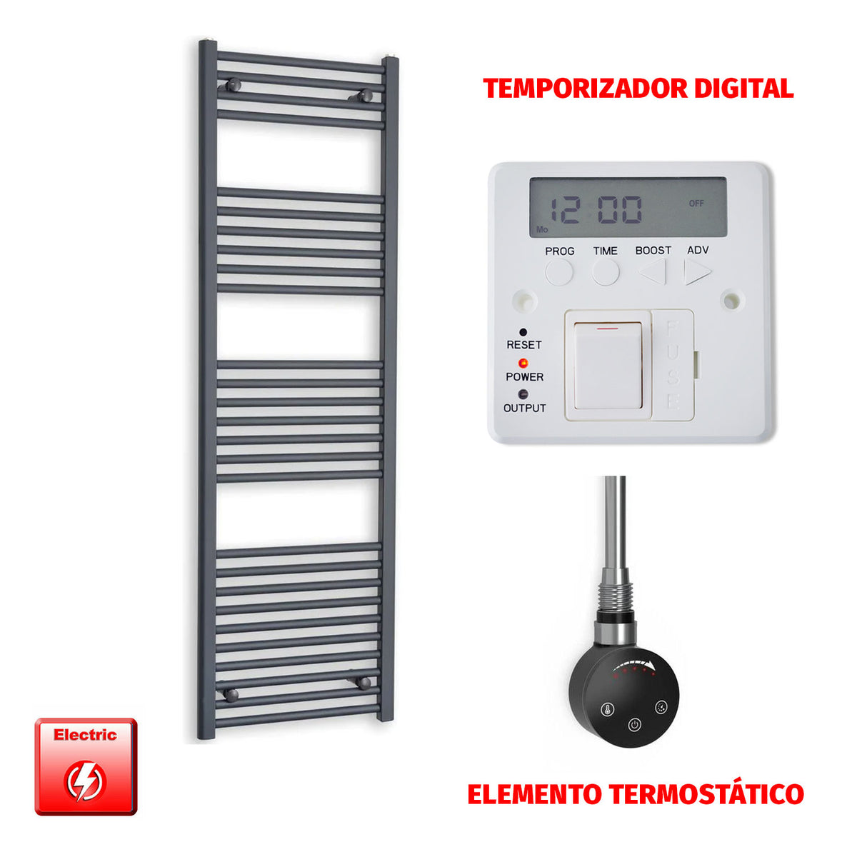 Radiador Toallero Eléctrico Anthracite 500mm Ancho - Precargado