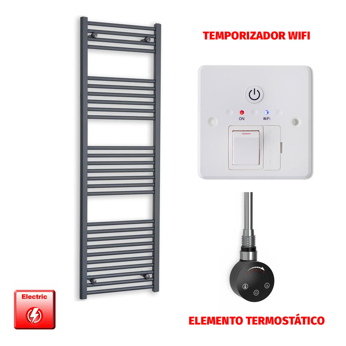 Radiador Toallero Eléctrico Anthracite 500mm Ancho - Precargado