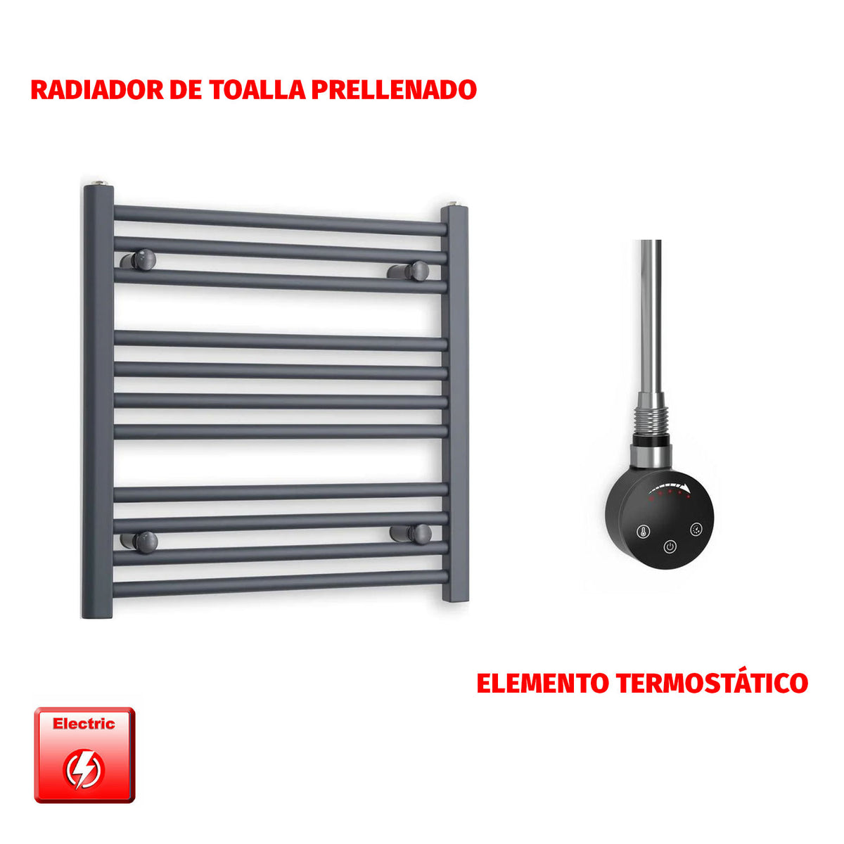 Radiador Toallero Eléctrico Anthracite 500mm Ancho - Precargado