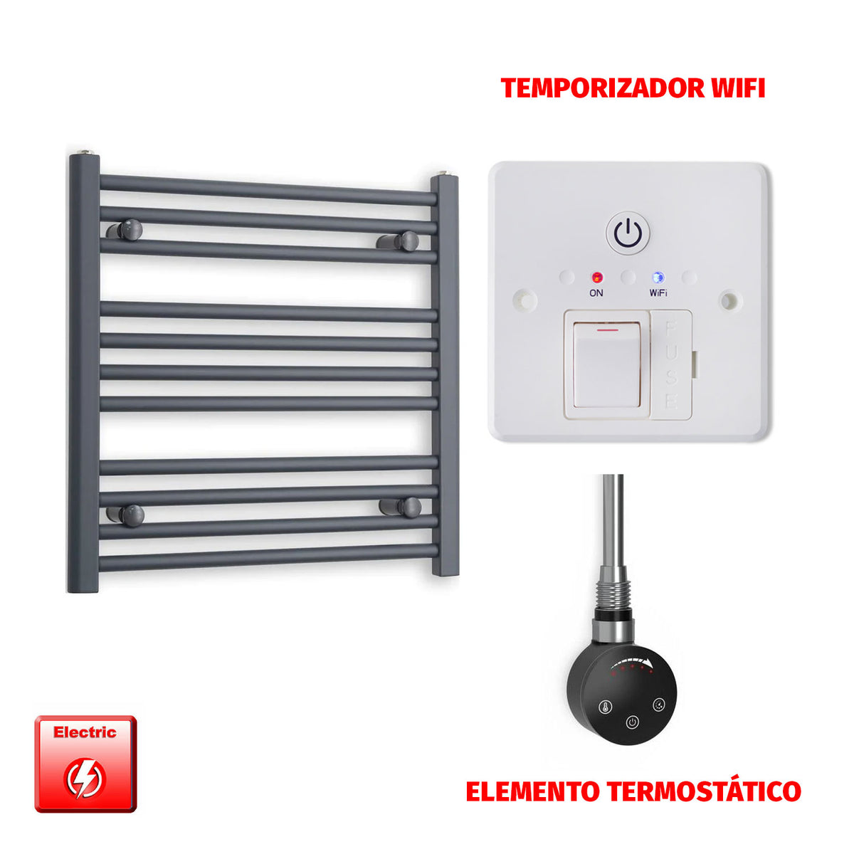 Radiador Toallero Eléctrico Anthracite 500mm Ancho - Precargado